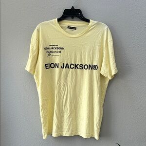 EION JACKSON Pale Yellow Graphic Crew Neck Tee L